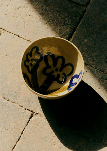 Ciotola con fiori dipinti Zosia | Naturale/Blu