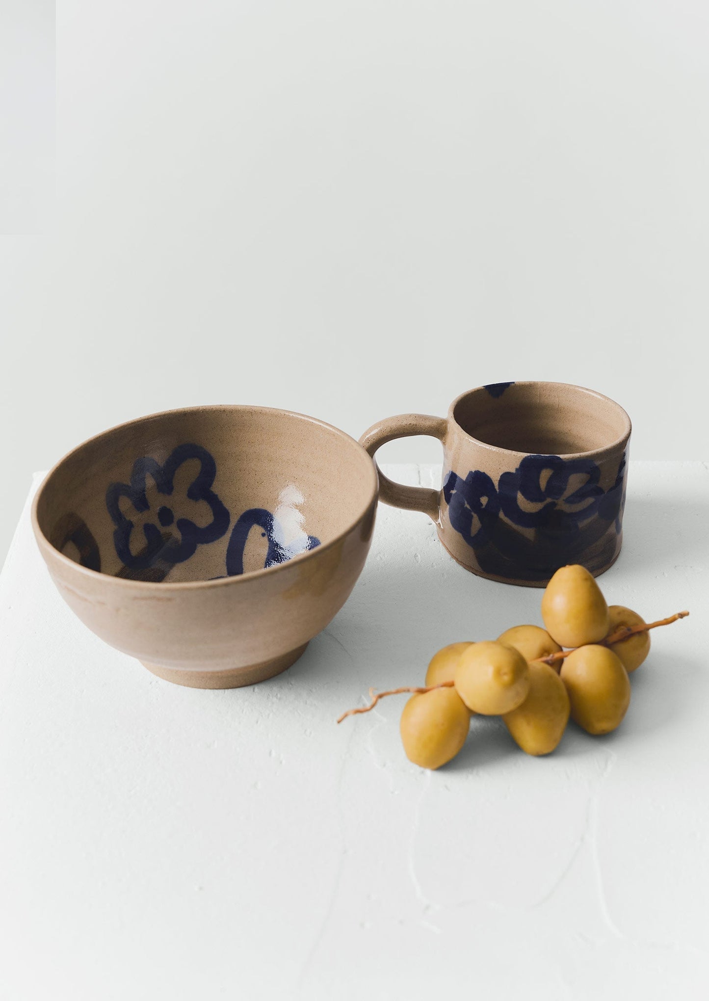 Ciotola con fiori dipinti Zosia | Naturale/Blu