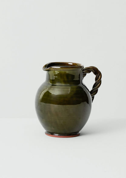 Brocca Poterie Barbotine con manico ritorto | Verde bottiglia