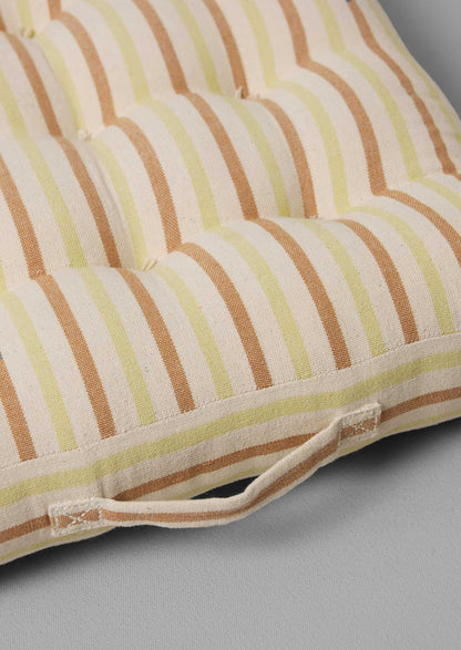 Cuscino per seduta a righe intrecciate a mano | Ecru/Lime lavato