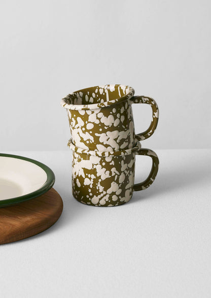 Tazza smaltata a schizzi | Oliva/Ecru