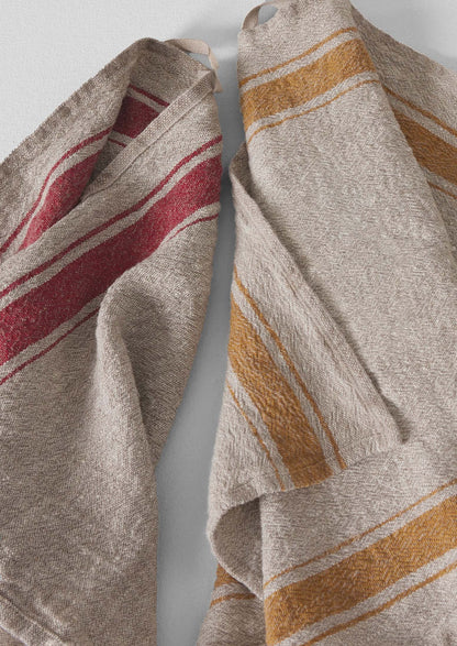 Strofinaccio in lino a righe provenzali | Naturale/Rosso