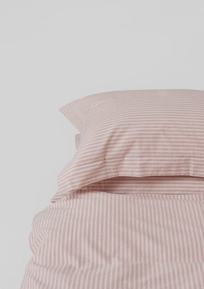 Federa in cotone biologico a righe Oxford | Ecru/Rosa