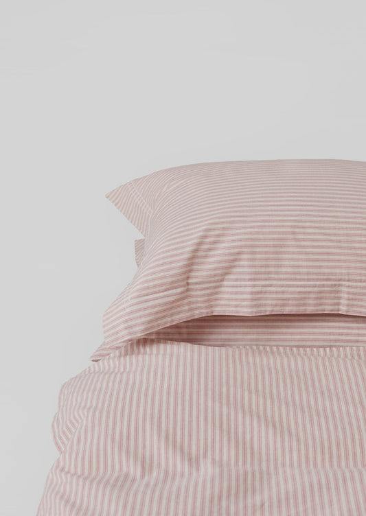 Federa in cotone biologico a righe Oxford | Ecru/Rosa