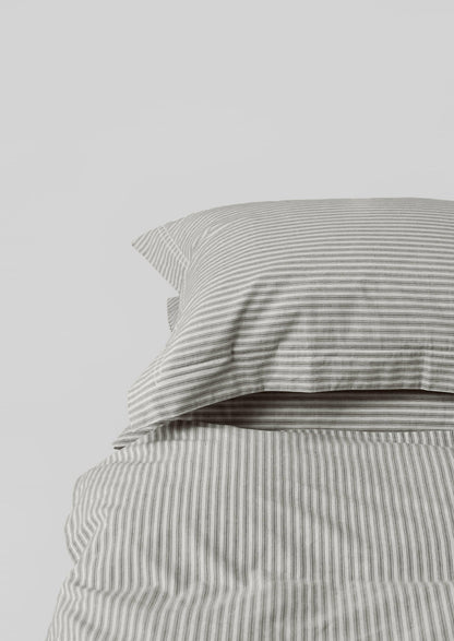 Federa in cotone biologico a righe Oxford | Ecru/Grafite