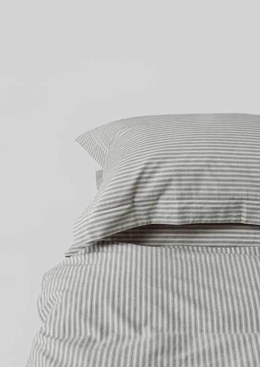 Federa in cotone biologico a righe Oxford | Ecru/Grafite