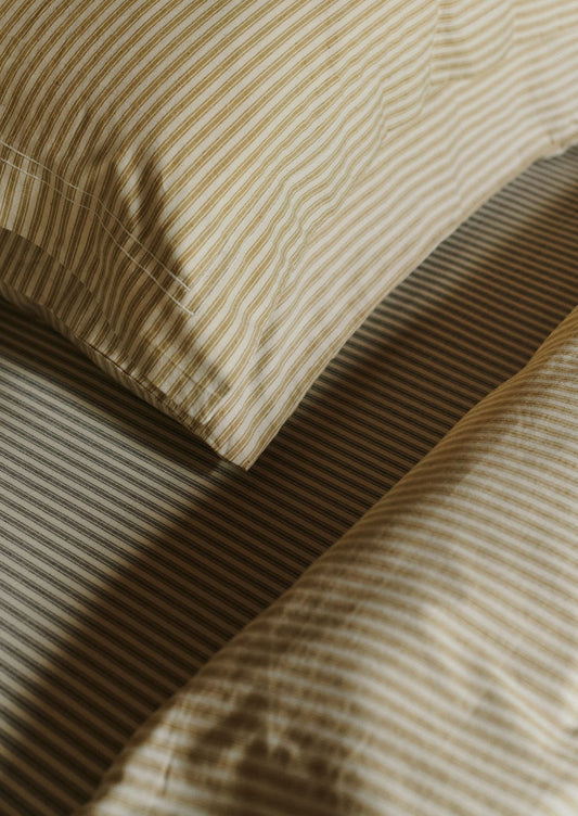 Federa in cotone biologico a righe Oxford | Ecru/Paglia