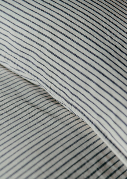 Federa per pigiama a righe in cotone biologico | Blu navy/Ecru