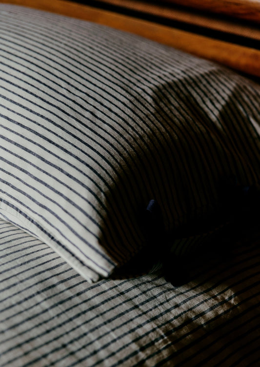 Federa per pigiama a righe in cotone biologico | Blu navy/Ecru