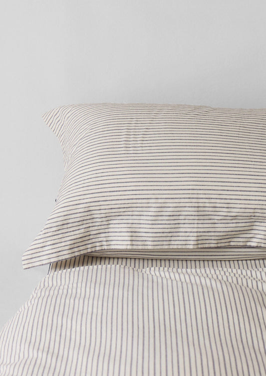 Federa per pigiama in cotone biologico a righe Oxford | Blu navy/Ecru