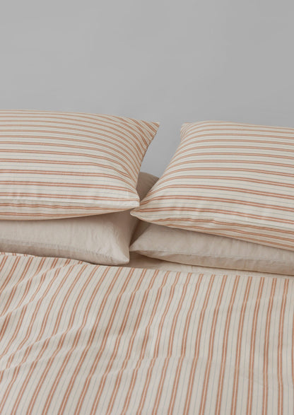 Set di federe in flanella a righe di cotone per casalinghe Ines | Albicocca/Blu tenue