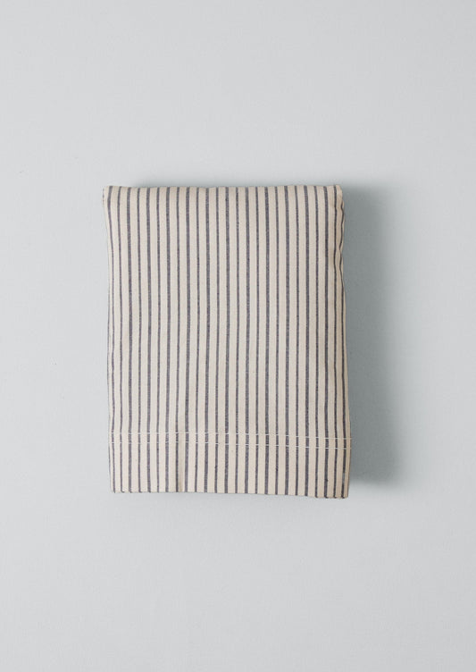 Lenzuolo piano a righe per pigiama in cotone biologico | Blu navy/Ecru