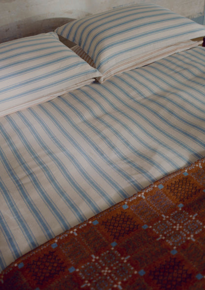 Set di federe in flanella di cotone Oxford a righe Fjord | Blu lavato/Écru