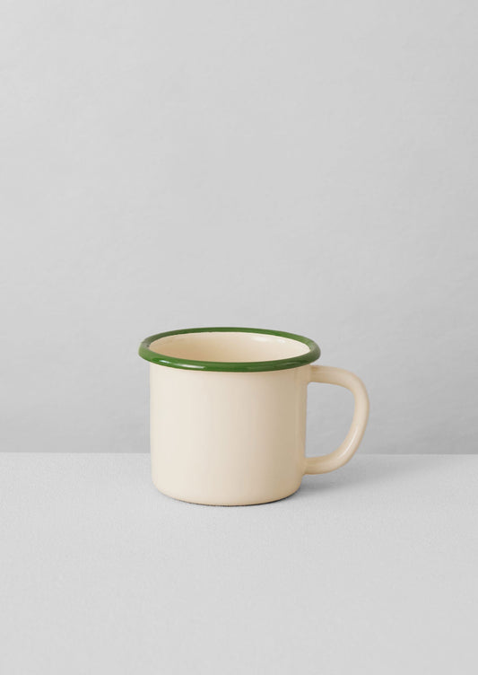 Tazza smaltata con bordo a contrasto | Crema/Foglia