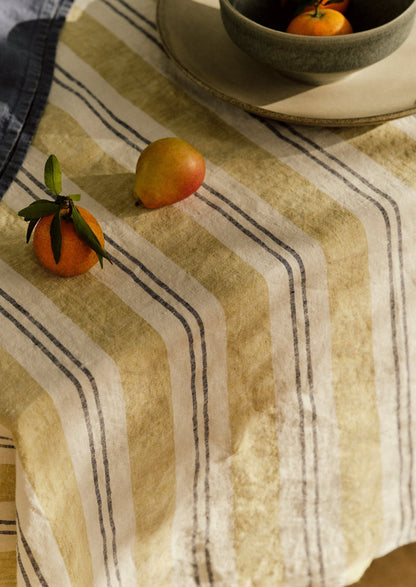 Tovaglia in lino a righe Sienna | Lime lavato/Blu notte