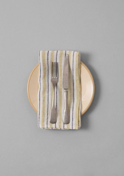 Tovagliolo di lino a righe Faro | Lime lavato/Blu notte