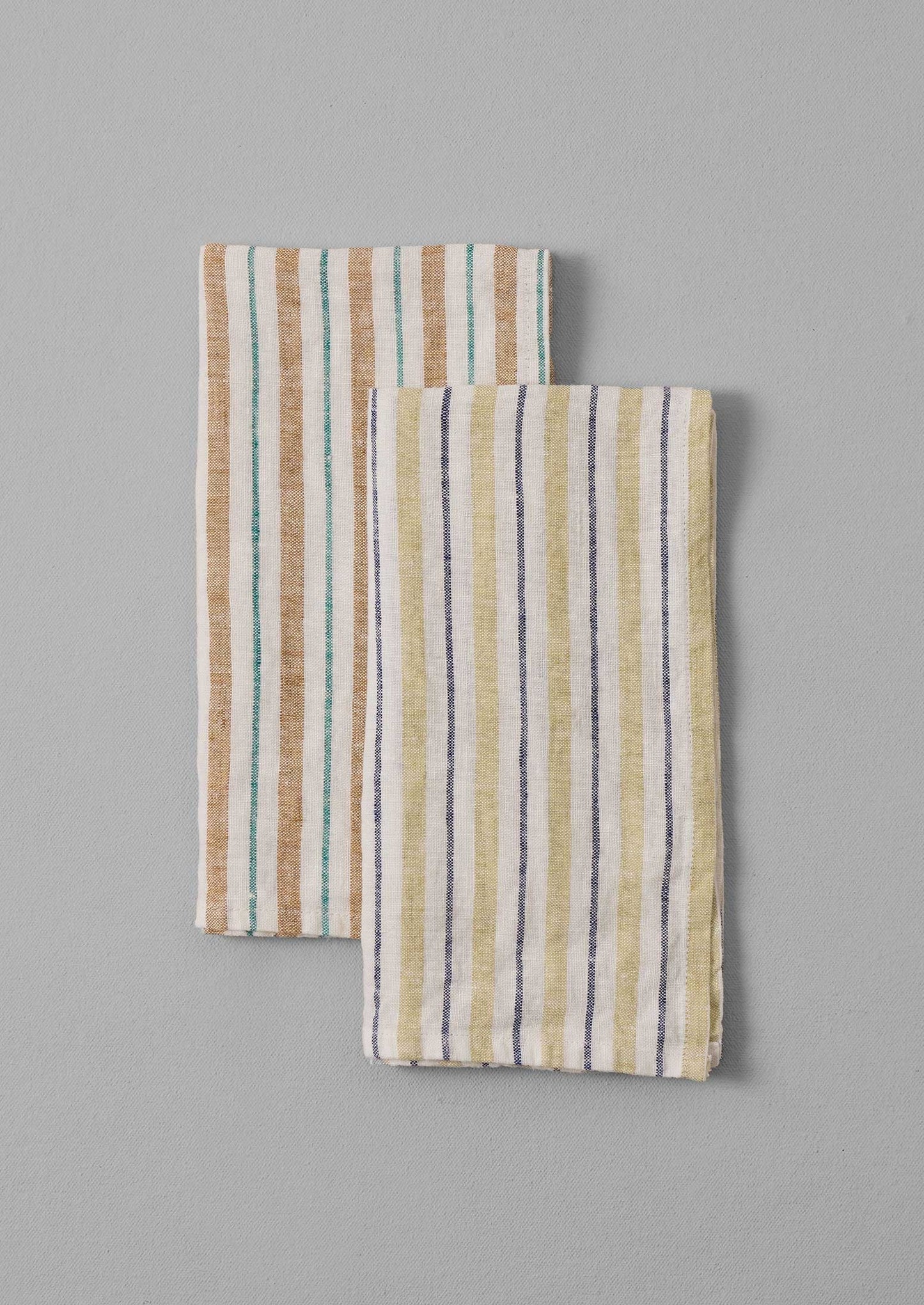 Tovagliolo di lino a righe Faro | Lime lavato/Blu notte