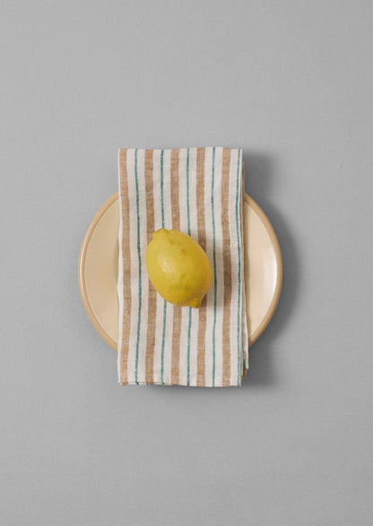 Tovagliolo di lino a righe Faro | Caramello/Verde marino