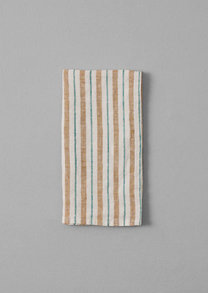 Tovagliolo di lino a righe Faro | Caramello/Verde marino