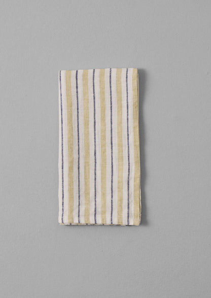 Tovagliolo di lino a righe Faro | Lime lavato/Blu notte