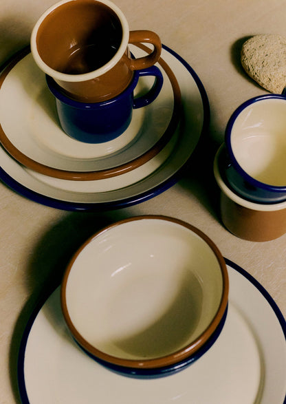 Piatto piano smaltato | Crema/Blu