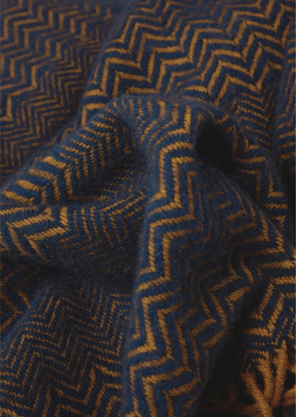 Coperta di lana a zig zag | Blu navy/caramello