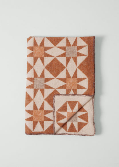 Coperta in lana Jacquard Star | Ruggine/Pesca morbida