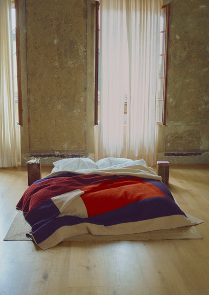 Trapunta patchwork a blocchi di colore | Prugna/Corallo brillante