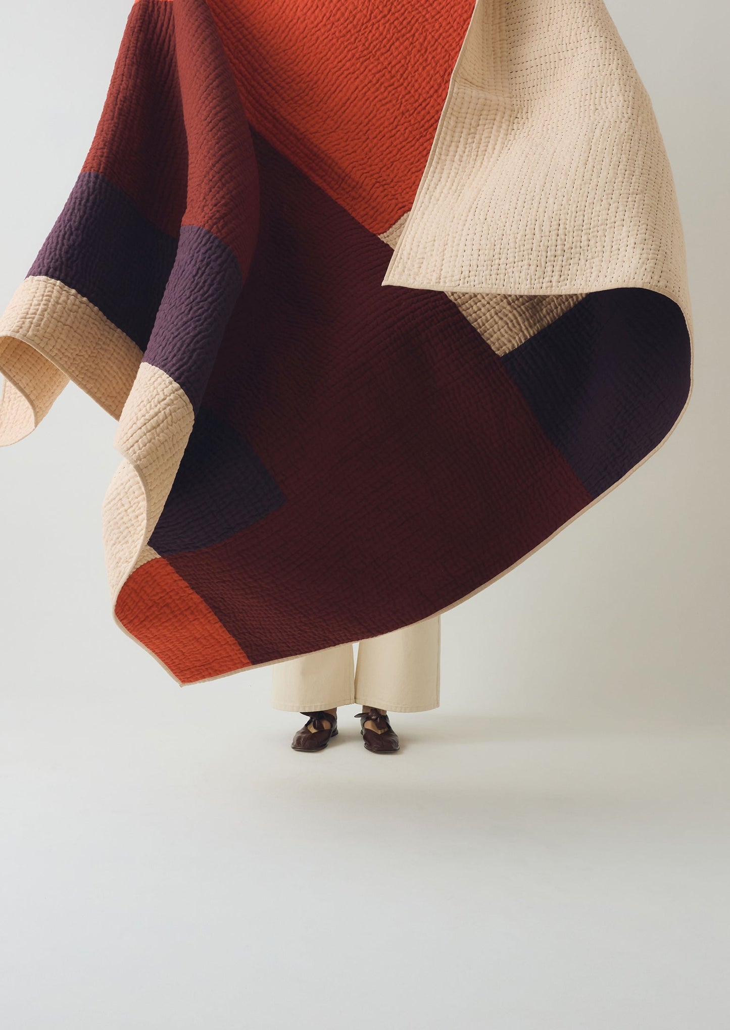 Trapunta patchwork a blocchi di colore | Prugna/Corallo brillante