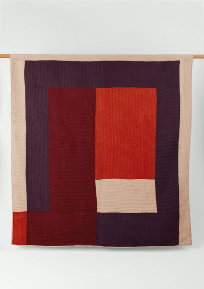 Trapunta patchwork a blocchi di colore | Prugna/Corallo brillante