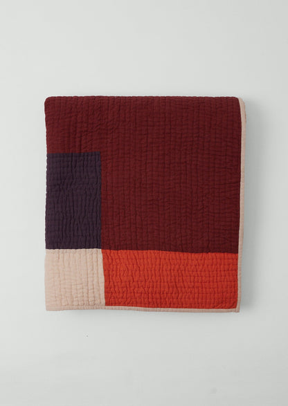 Trapunta patchwork a blocchi di colore | Prugna/Corallo brillante