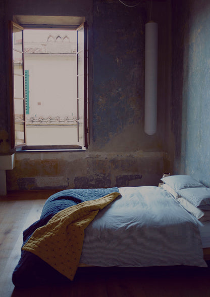 Trapunta in velluto organico a contrasto | Ardesia/Lichene