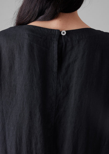 Abito leggero in lino con vita arricciata | Pepe nero