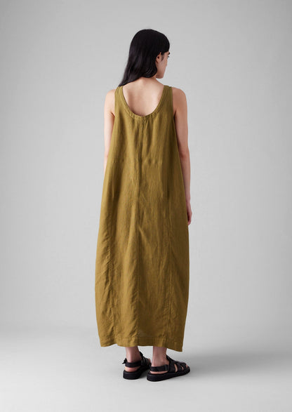 Abito semplice in lino tinto in capo | Verde Durian