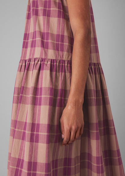 Abito in cotone a quadri con vita arricciata | Lampone