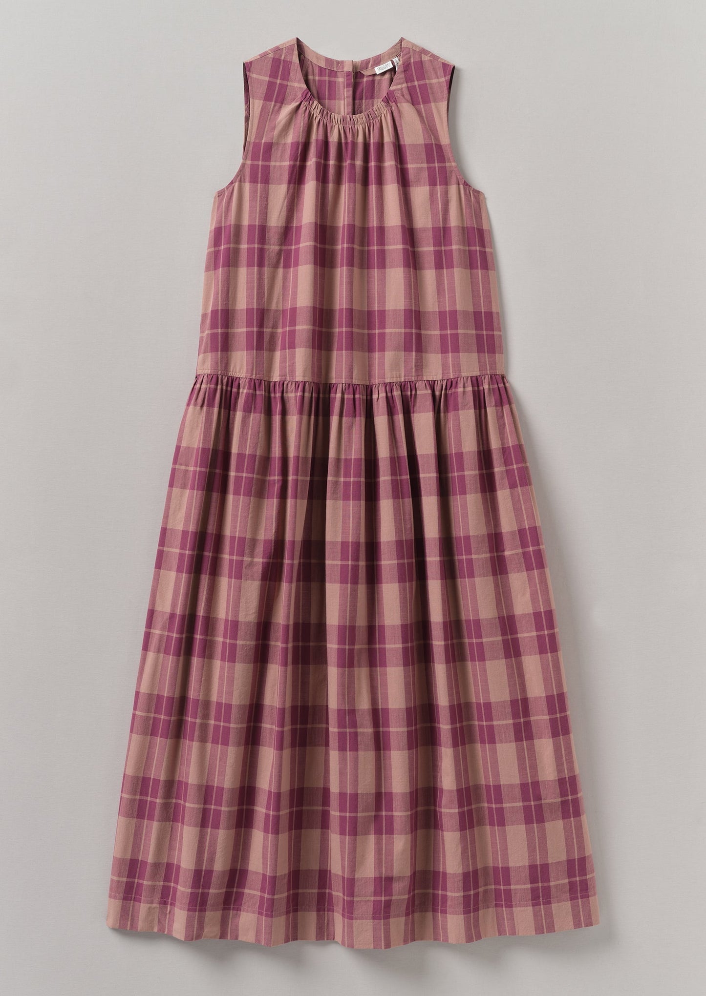 Abito in cotone a quadri con vita arricciata | Lampone