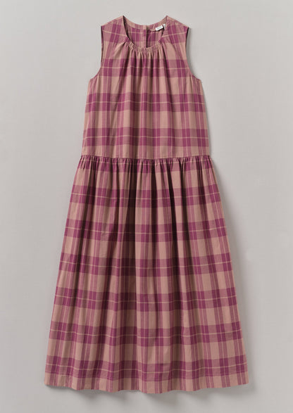 Abito in cotone a quadri con vita arricciata | Lampone