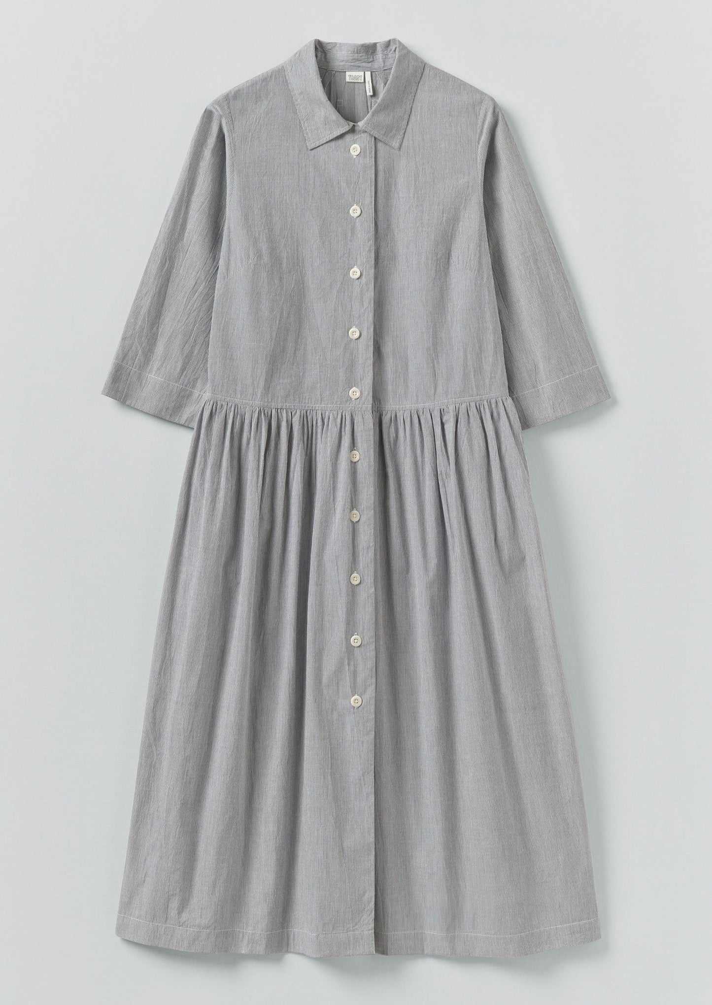 Abito camicia in cotone a righe sottili | Ecru/Ardesia