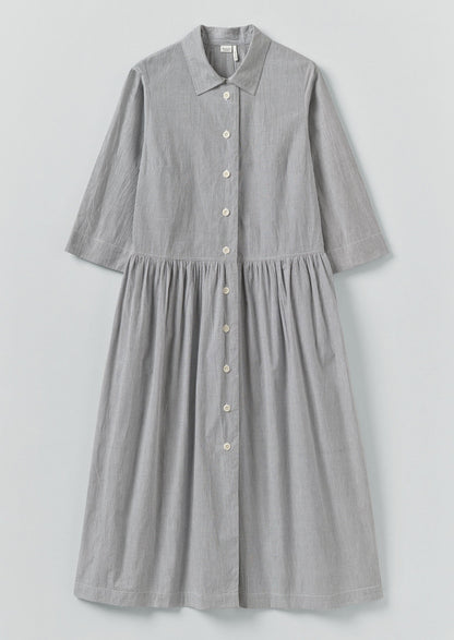 Abito camicia in cotone a righe sottili | Ecru/Ardesia