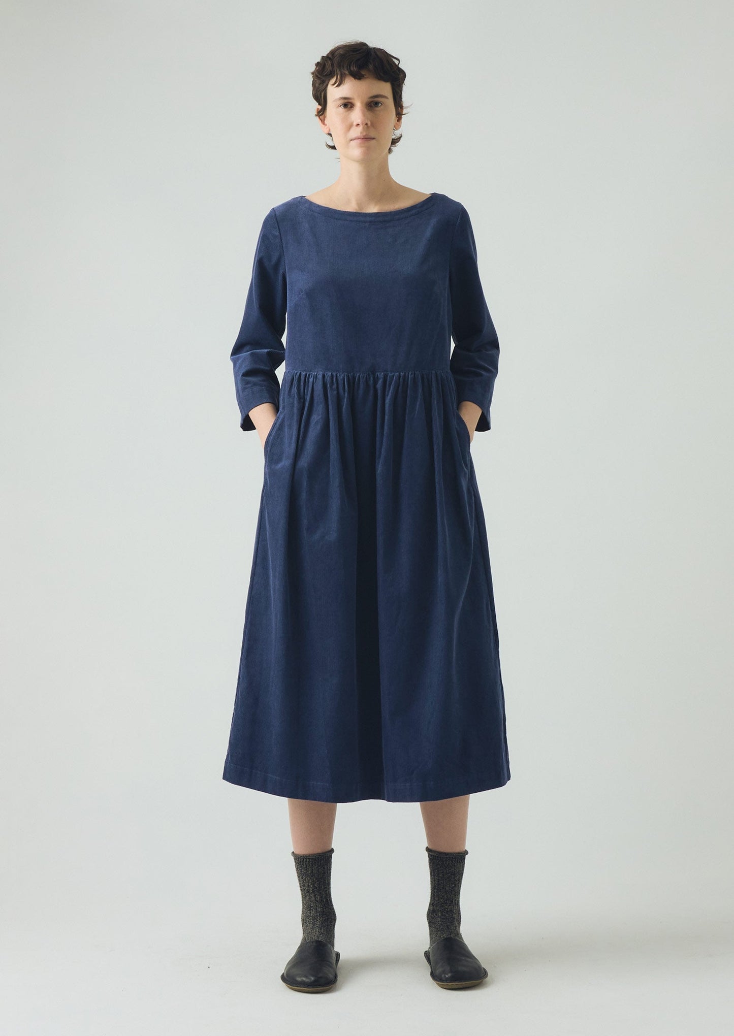 Abito Freya in velluto a coste biologico | Blu denim