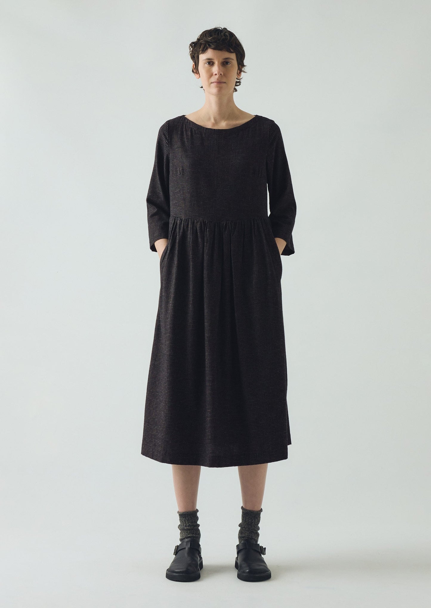 Abito Freya in cotone e cashmere | Nero/Ecru