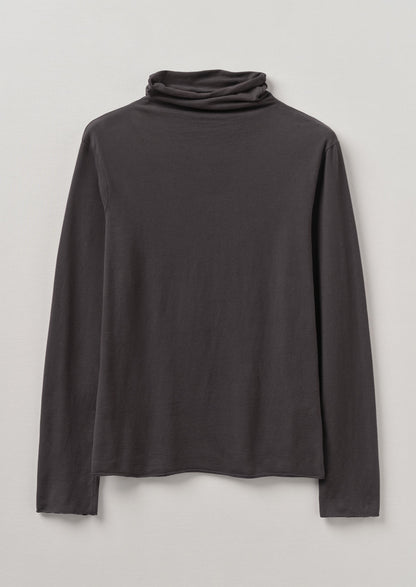 Maglietta in cotone spazzolato con collo alto | Carbone morbido