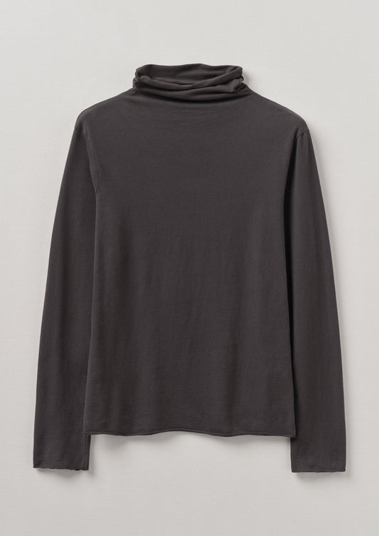 Maglietta in cotone spazzolato con collo alto | Carbone morbido