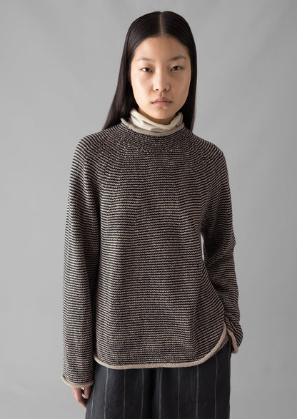 Maglione a righe in lino e cotone | Blu navy/stucco