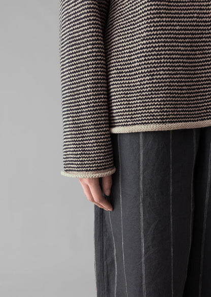 Maglione a righe in lino e cotone | Blu navy/stucco