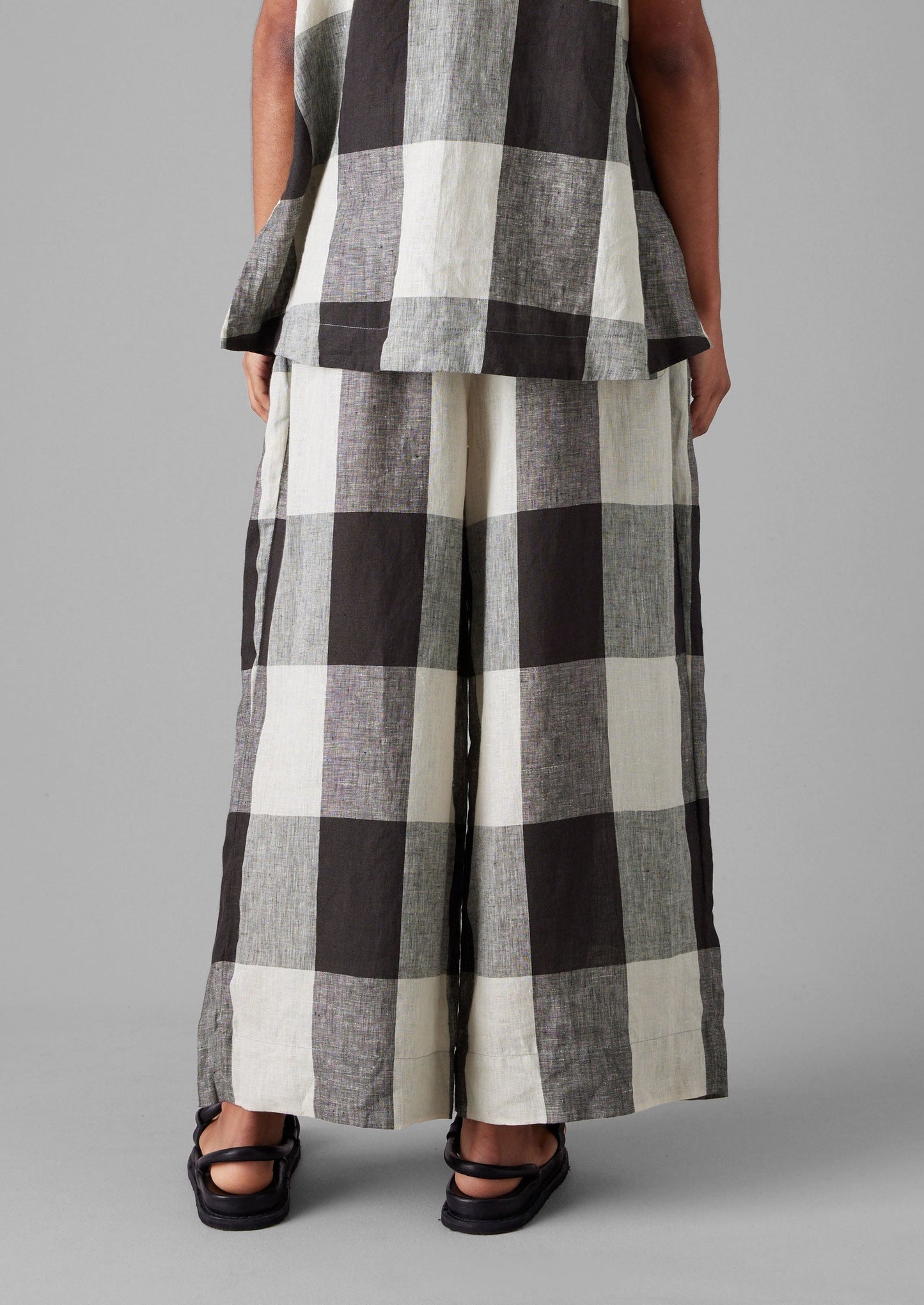 Pantaloni in lino leggero Macro Gingham | Ecru/Carbone