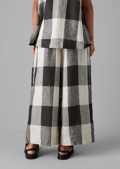 Pantaloni in lino leggero Macro Gingham | Ecru/Carbone