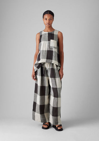 Pantaloni in lino leggero Macro Gingham | Ecru/Carbone