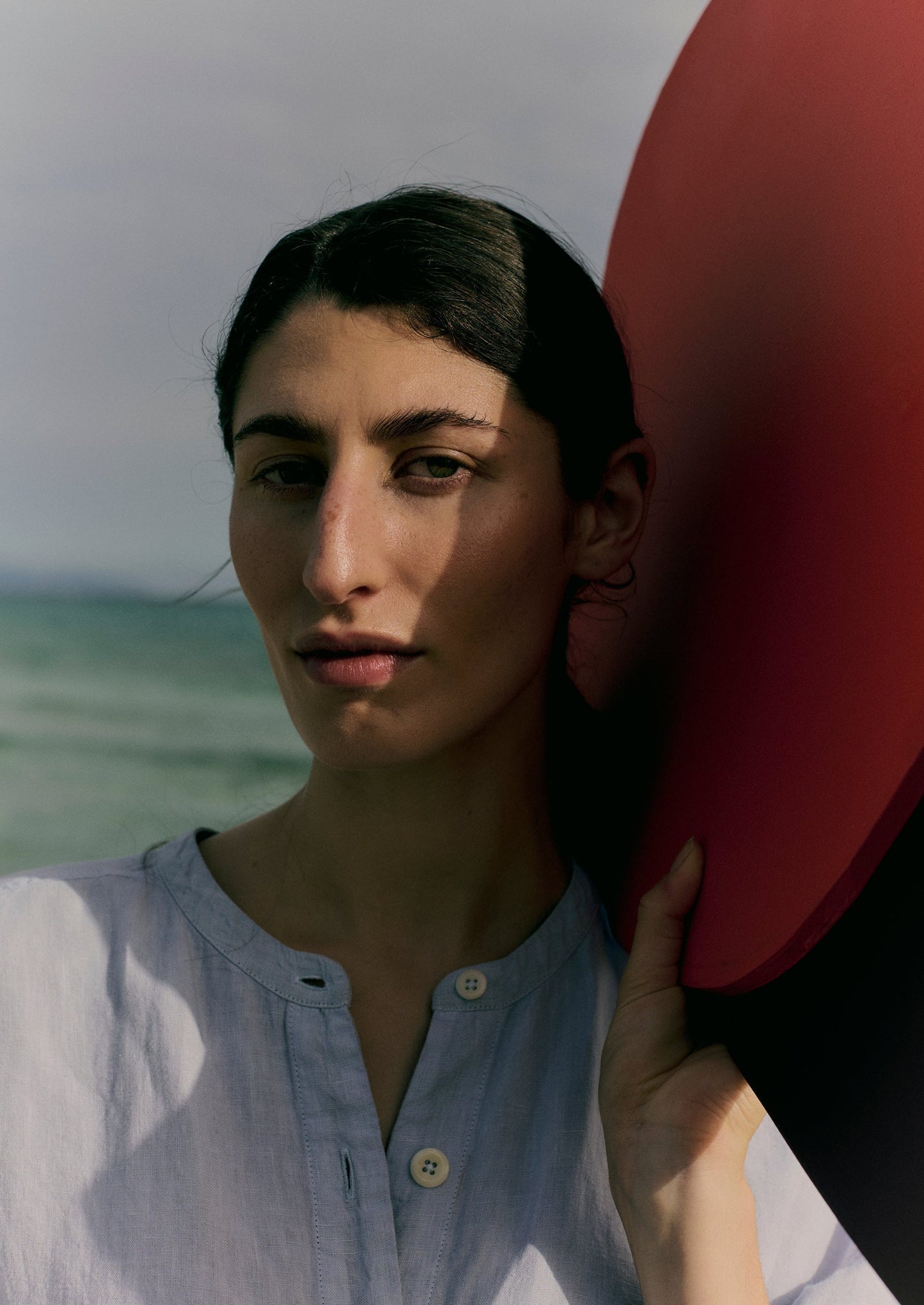 Camicia oversize in lino tinto in capo | Blu uovo