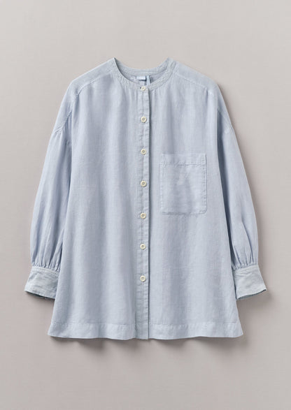 Camicia oversize in lino tinto in capo | Blu uovo